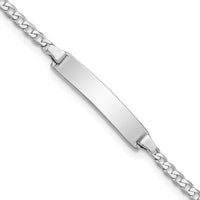 14K White Gold Polished Curb Link Baby/Child ID Bracelet - 6" Length, Engravable Plate by Oro Pregiato
