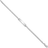 14K White Gold Polished Curb Link Baby/Child ID Bracelet - 6" Length, Engravable Plate by Oro Pregiato