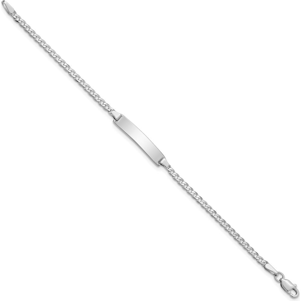 14K White Gold Polished Curb Link Baby/Child ID Bracelet - 6" Length, Engravable Plate by Oro Pregiato