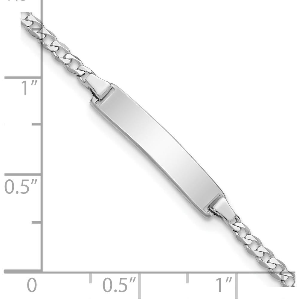 14K White Gold Polished Curb Link Baby/Child ID Bracelet - 6" Length, Engravable Plate by Oro Pregiato