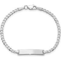 14K White Gold Polished Curb Link Baby/Child ID Bracelet - 6" Length, Engravable Plate by Oro Pregiato