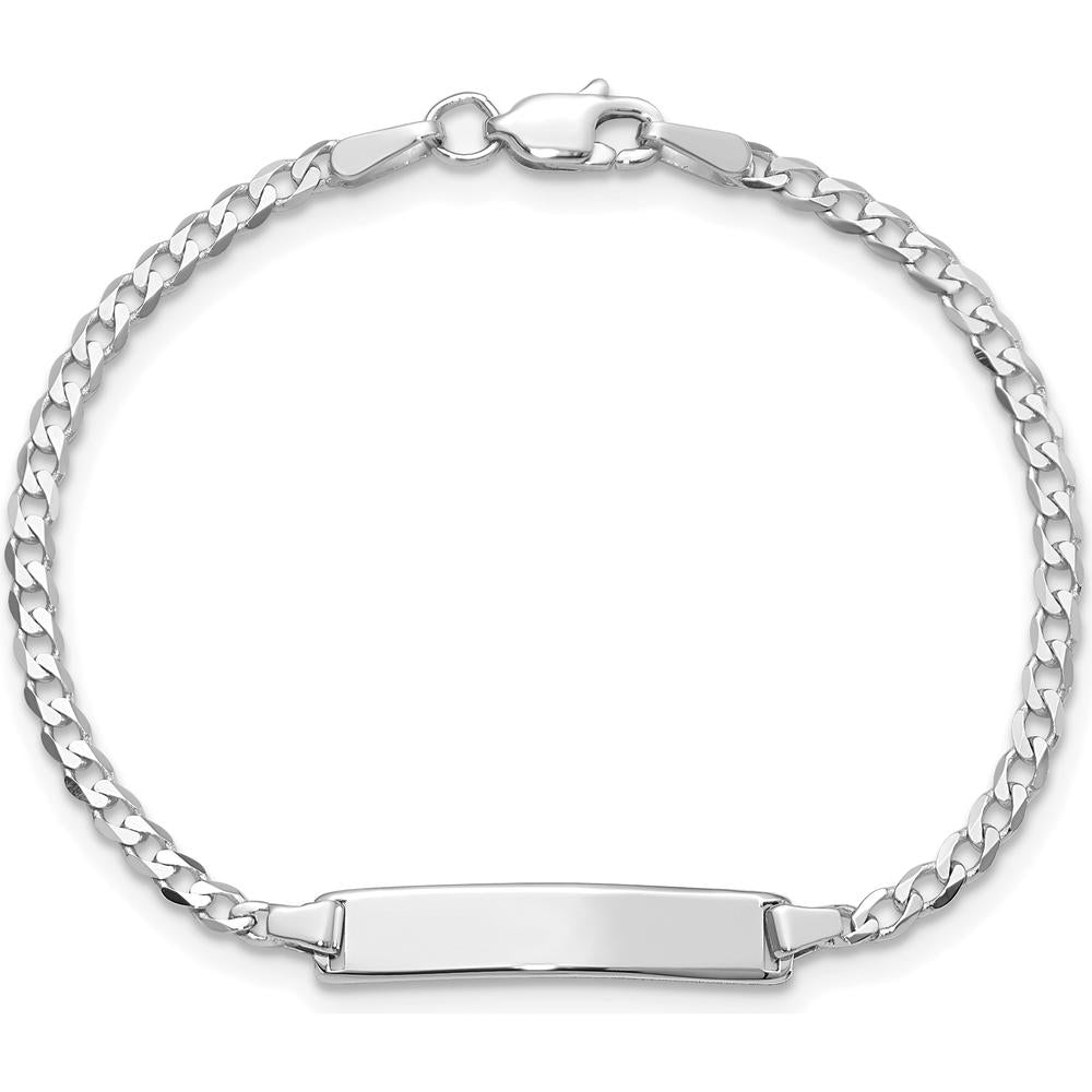14K White Gold Polished Curb Link Baby/Child ID Bracelet - 6" Length, Engravable Plate by Oro Pregiato