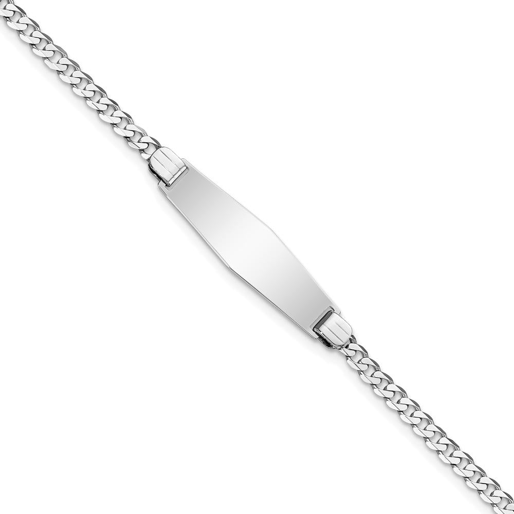 14K White Gold Polished Curb Link ID Bracelet with Engravable Plate - 8" Length by Oro Pregiato