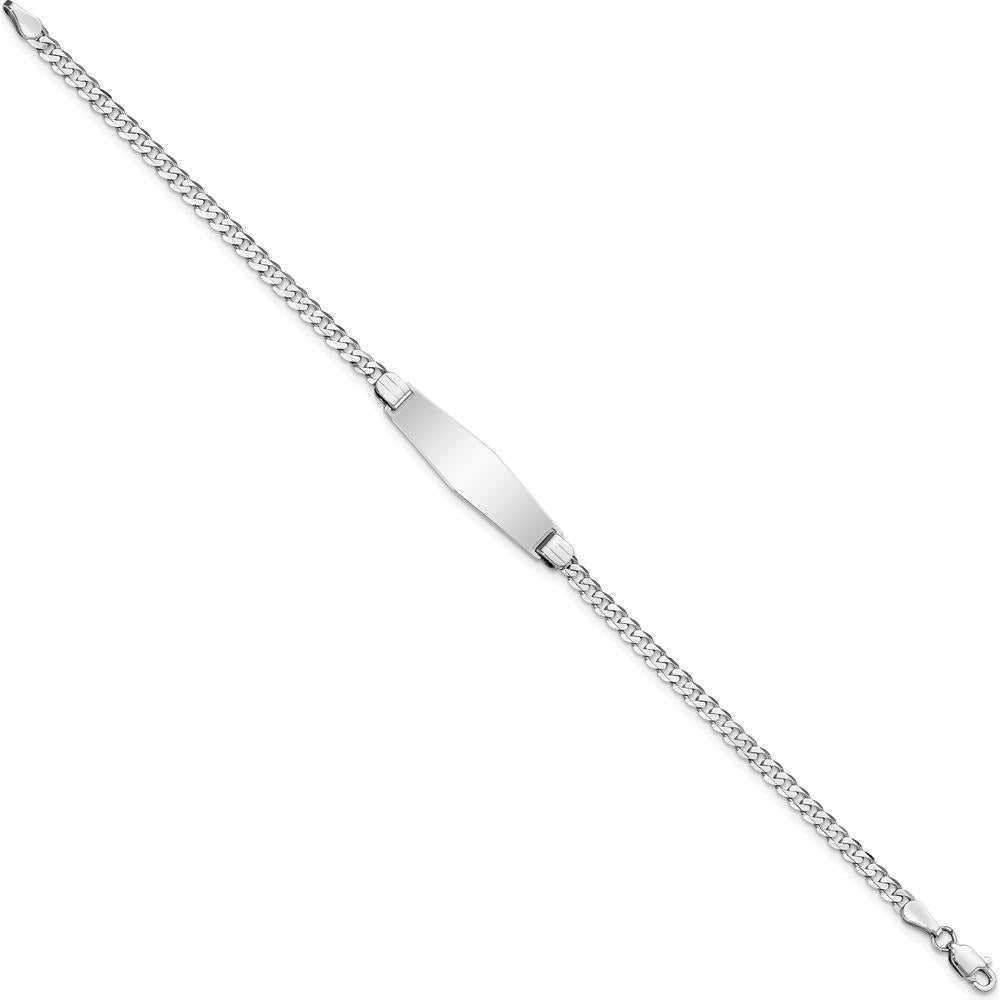 14K White Gold Polished Curb Link ID Bracelet with Engravable Plate - 8" Length by Oro Pregiato