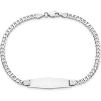 14K White Gold Polished Curb Link ID Bracelet with Engravable Plate - 8" Length by Oro Pregiato