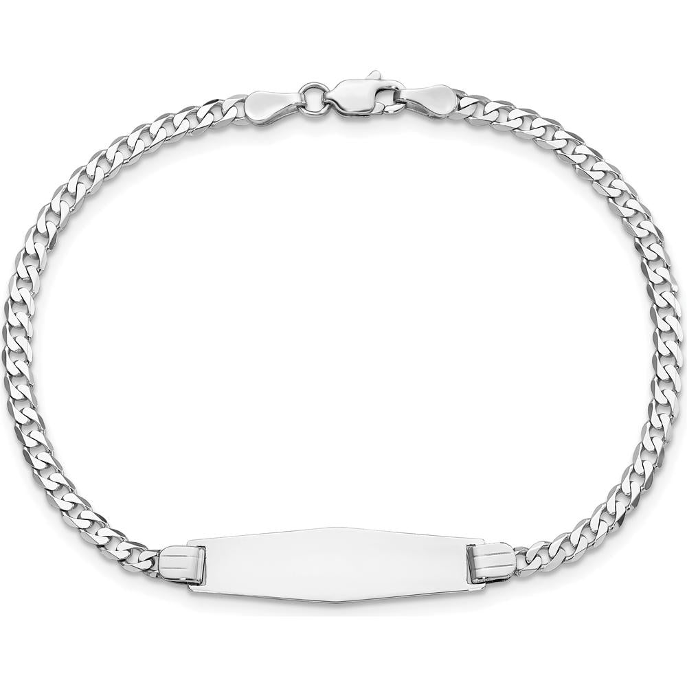 14K White Gold Polished Curb Link ID Bracelet with Engravable Plate - 8" Length by Oro Pregiato