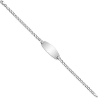 14K White Gold Polished Curb Link ID Bracelet with Engravable Semi-Solid Oval Plate - 8" Length by Oro Pregiato