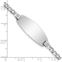 14K White Gold Polished Curb Link ID Bracelet with Engravable Semi-Solid Oval Plate - 8" Length by Oro Pregiato