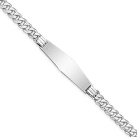 14K White Gold Polished Curb Link ID Bracelet with Soft Diamond Shape Solid Plate - 7" by Oro Pregiato