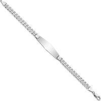 14K White Gold Polished Curb Link ID Bracelet with Soft Diamond Shape Solid Plate - 7" by Oro Pregiato