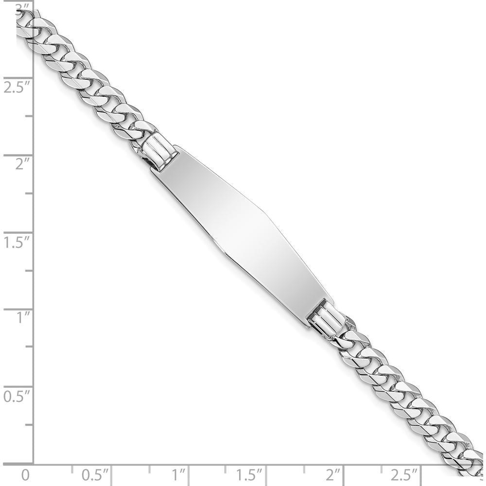 14K White Gold Polished Curb Link ID Bracelet with Soft Diamond Shape Solid Plate - 7" by Oro Pregiato