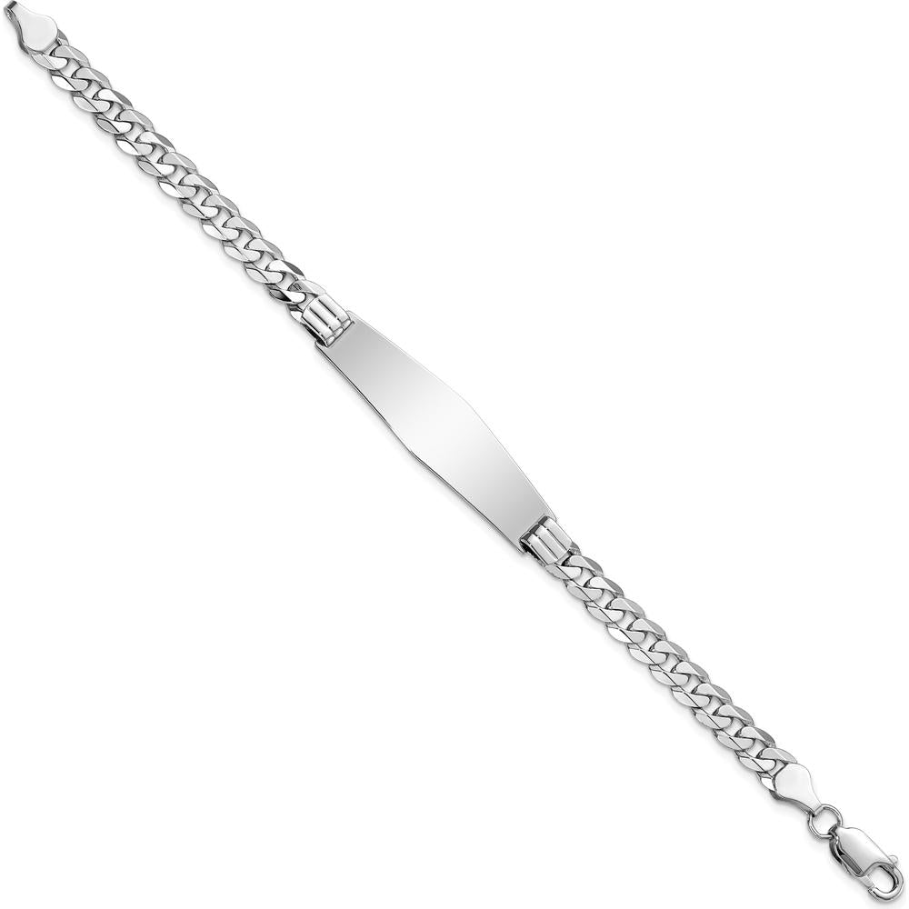 14K White Gold Polished Curb Link ID Bracelet with Solid Diamond Shape Plate - 8 Inches by Oro Pregiato