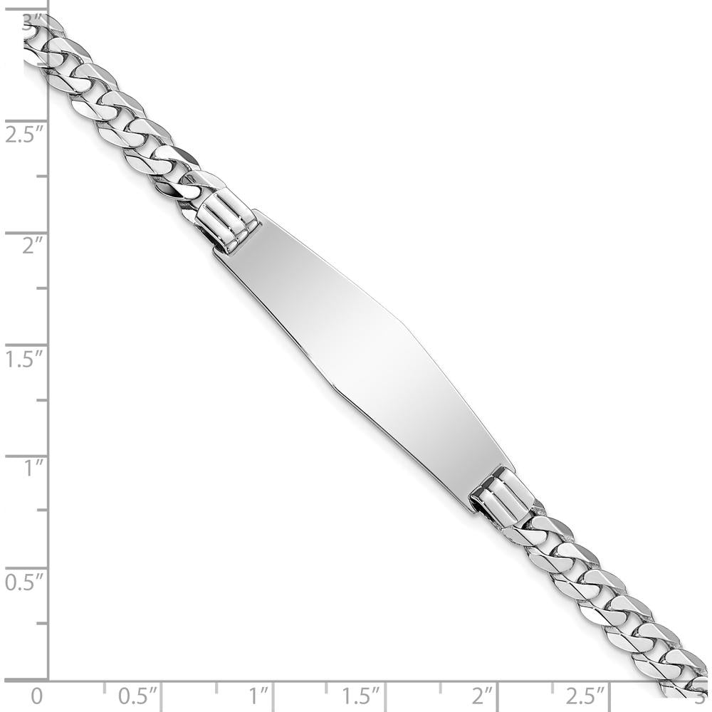 14K White Gold Polished Curb Link ID Bracelet with Solid Diamond Shape Plate - 8 Inches by Oro Pregiato