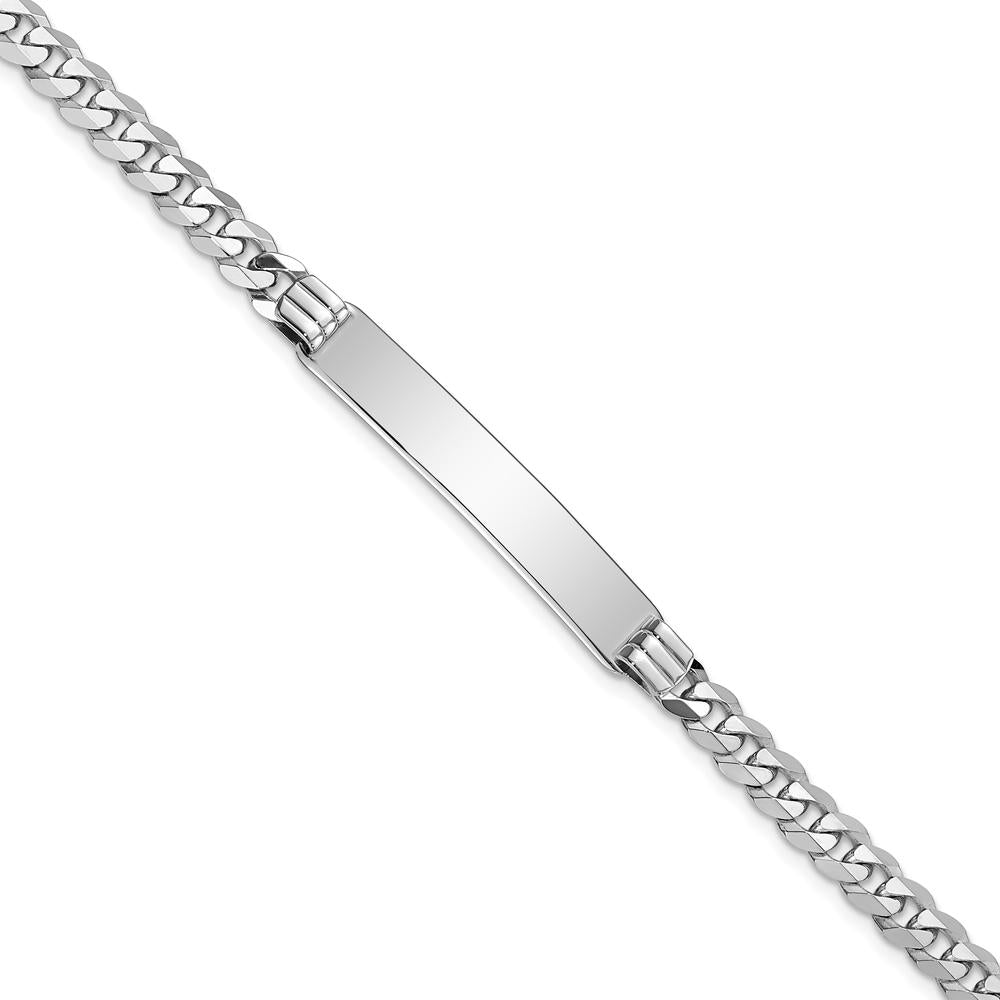 14K White Gold Polished Curb Link ID Bracelet with Solid Plate - 7" Length by Oro Pregiato