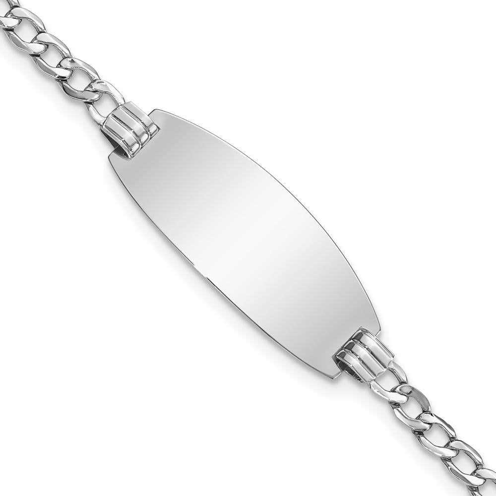 14K White Gold Polished Curb Link ID Plate Bracelet - 7" Length by Oro Pregiato