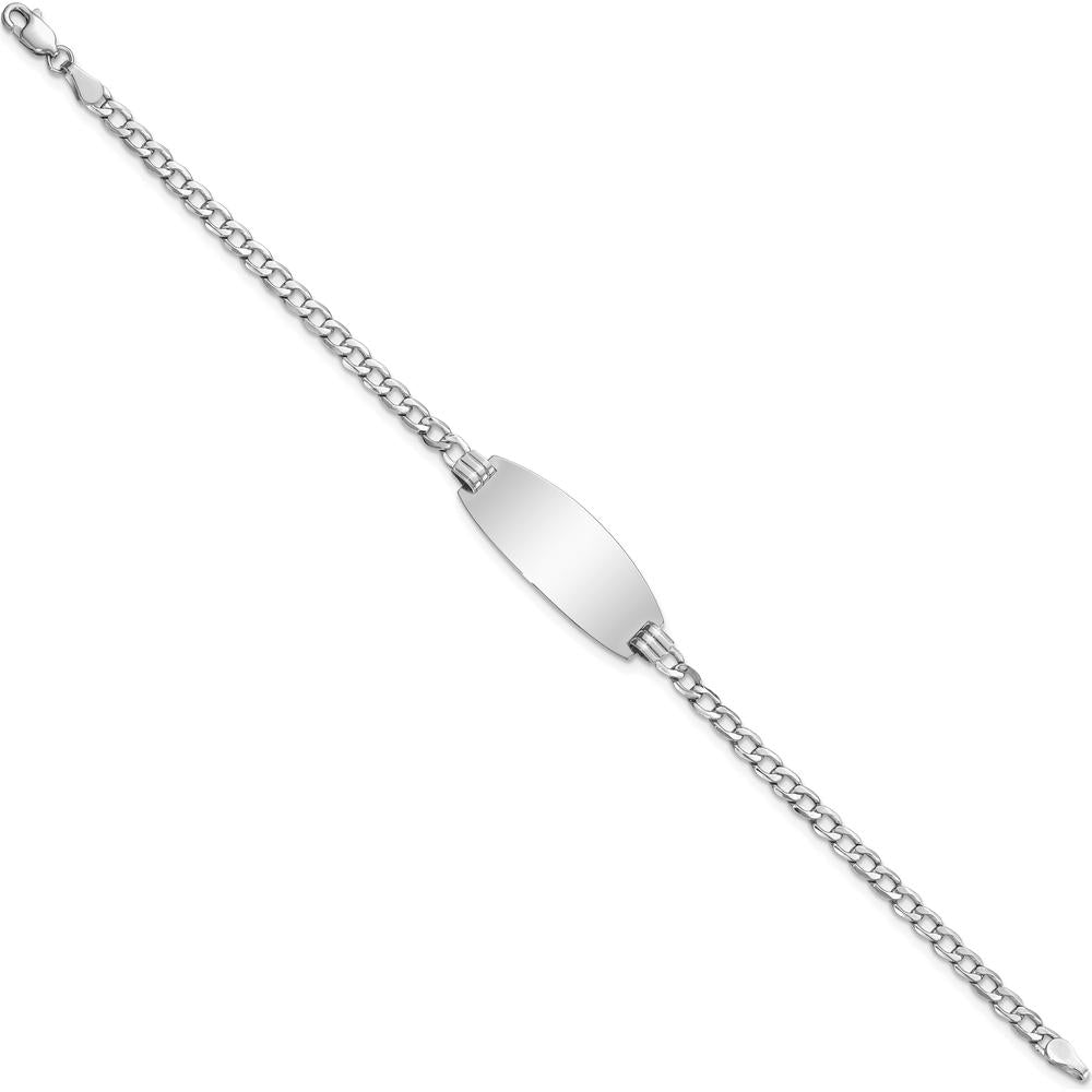 14K White Gold Polished Curb Link ID Plate Bracelet - 7" Length by Oro Pregiato