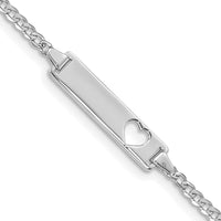 14K White Gold Polished Curb Link ID Plate Bracelet with Cut-Out Heart - 7 Inch by Oro Pregiato