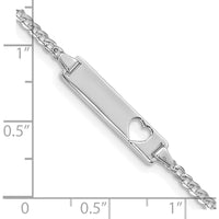 14K White Gold Polished Curb Link ID Plate Bracelet with Cut-Out Heart - 7 Inch by Oro Pregiato