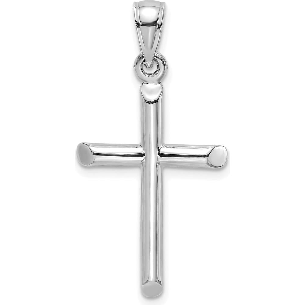 14K White Gold Polished Cylinder Cross Charm with Rhodium Plating - Timeless Faith Pendant by Oro Pregiato