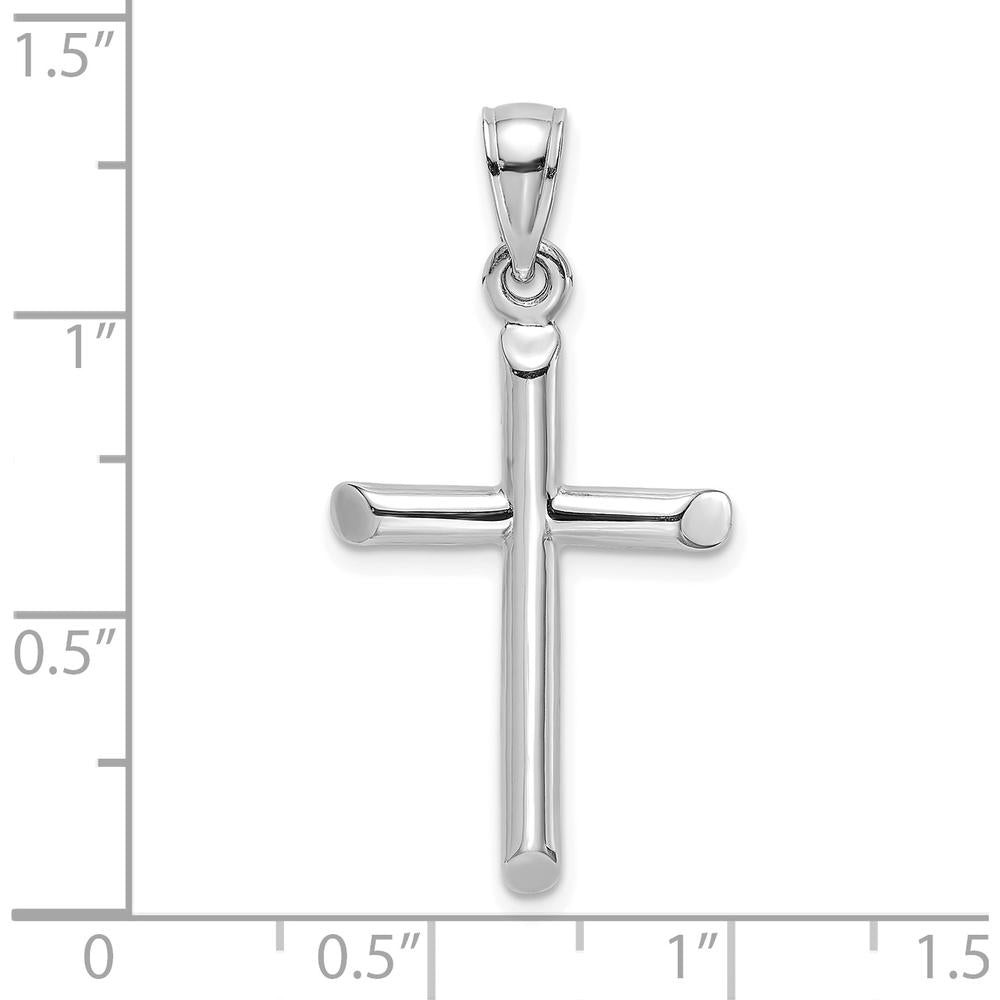 14K White Gold Polished Cylinder Cross Charm with Rhodium Plating - Timeless Faith Pendant by Oro Pregiato