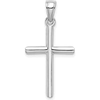 14K White Gold Polished Cylinder Cross Charm with Rhodium Plating - Timeless Faith Pendant by Oro Pregiato