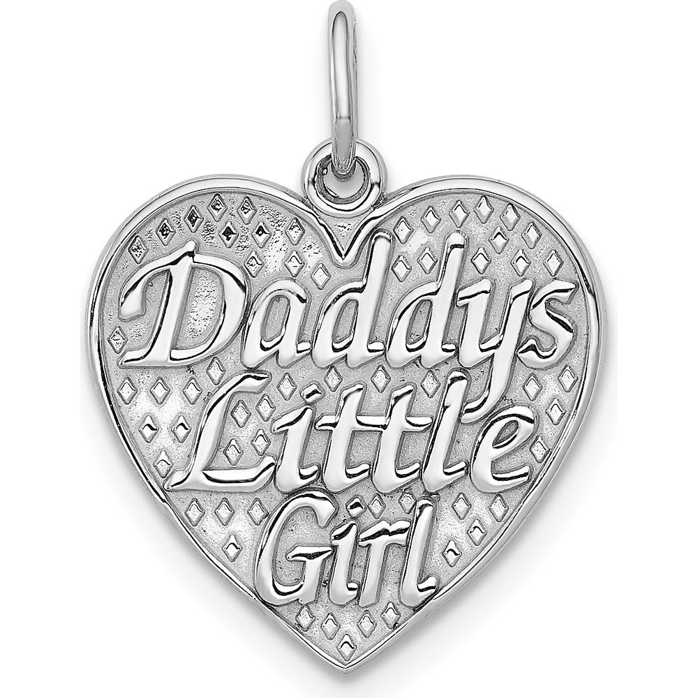 14K White Gold Polished Daddy's Little Girl Heart Charm Pendant by Oro Pregiato