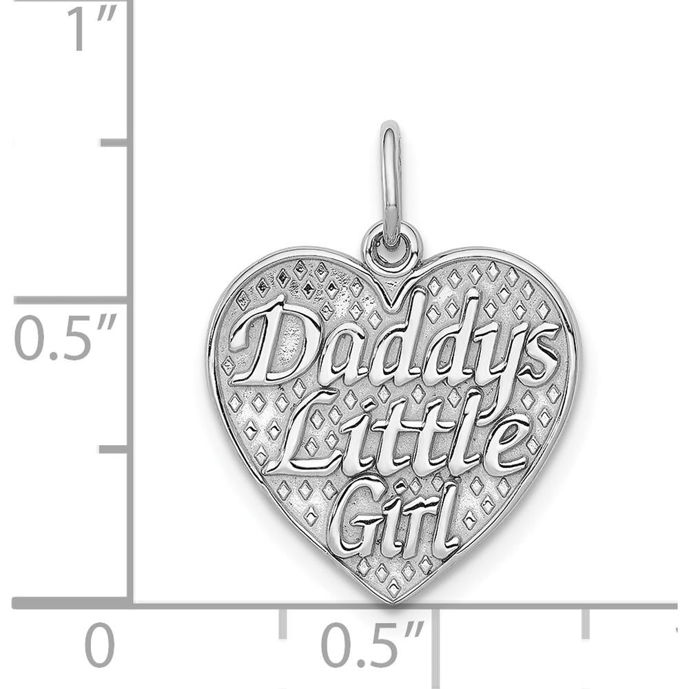 14K White Gold Polished Daddy's Little Girl Heart Charm Pendant by Oro Pregiato
