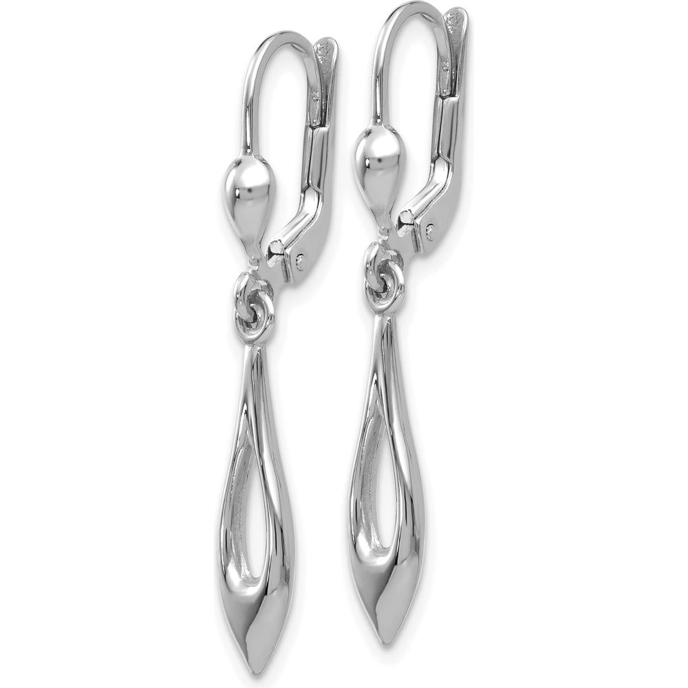 14K White Gold Polished Dangle Earrings with Leverback Closure - Elegant and Timeless Design by 0