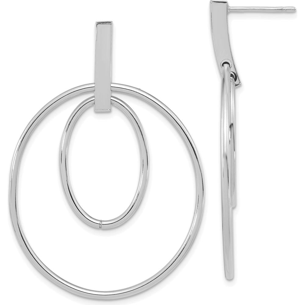 14K White Gold Polished Dangle Earrings with Rhodium Plating - 50mm Length by 0