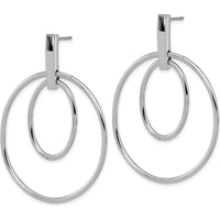 14K White Gold Polished Dangle Earrings with Rhodium Plating - 50mm Length by 0