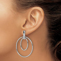 14K White Gold Polished Dangle Earrings with Rhodium Plating - 50mm Length by 0