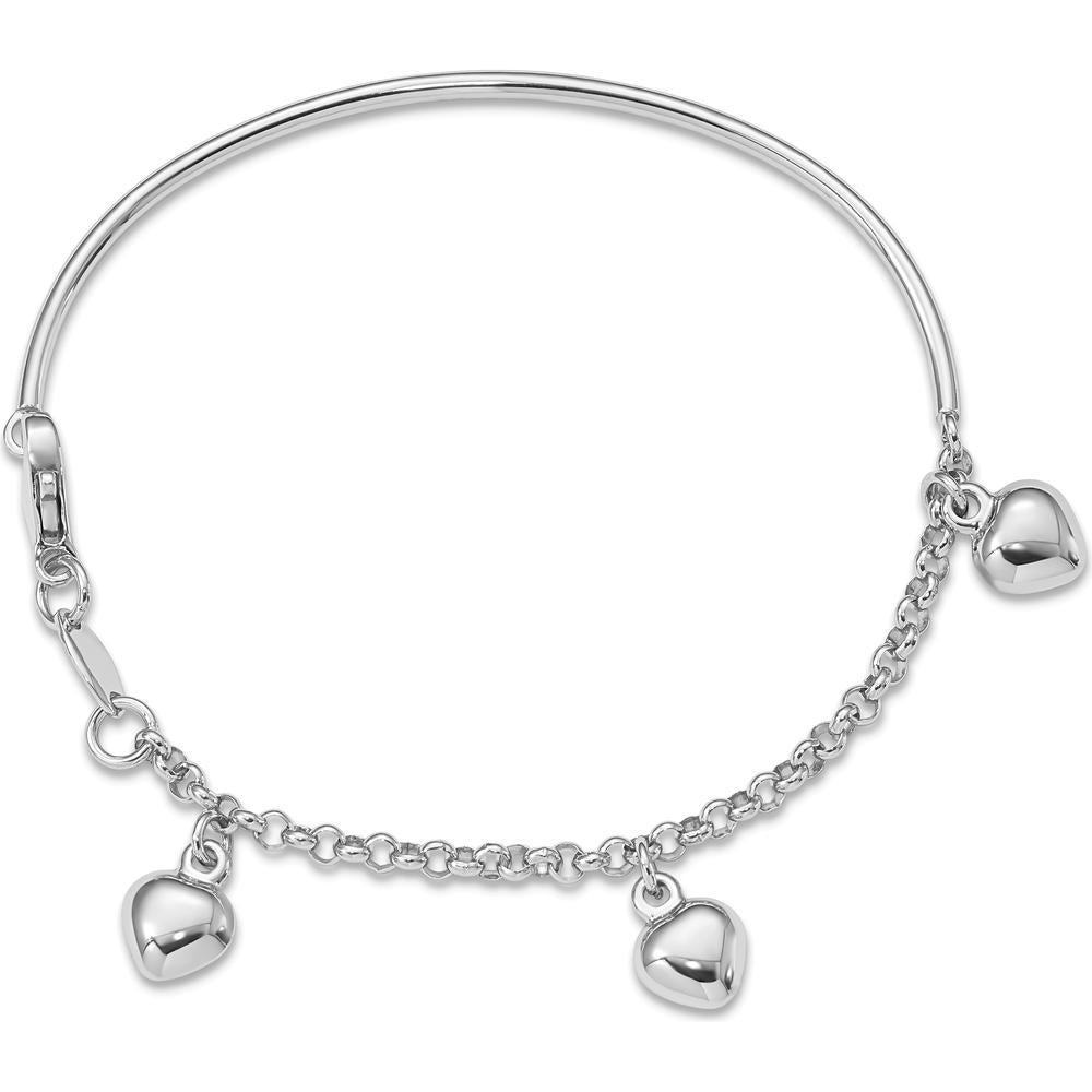 14K White Gold Polished Dangle Heart Baby Bracelet with Cable Chain and Lobster Clasp by Oro Pregiato