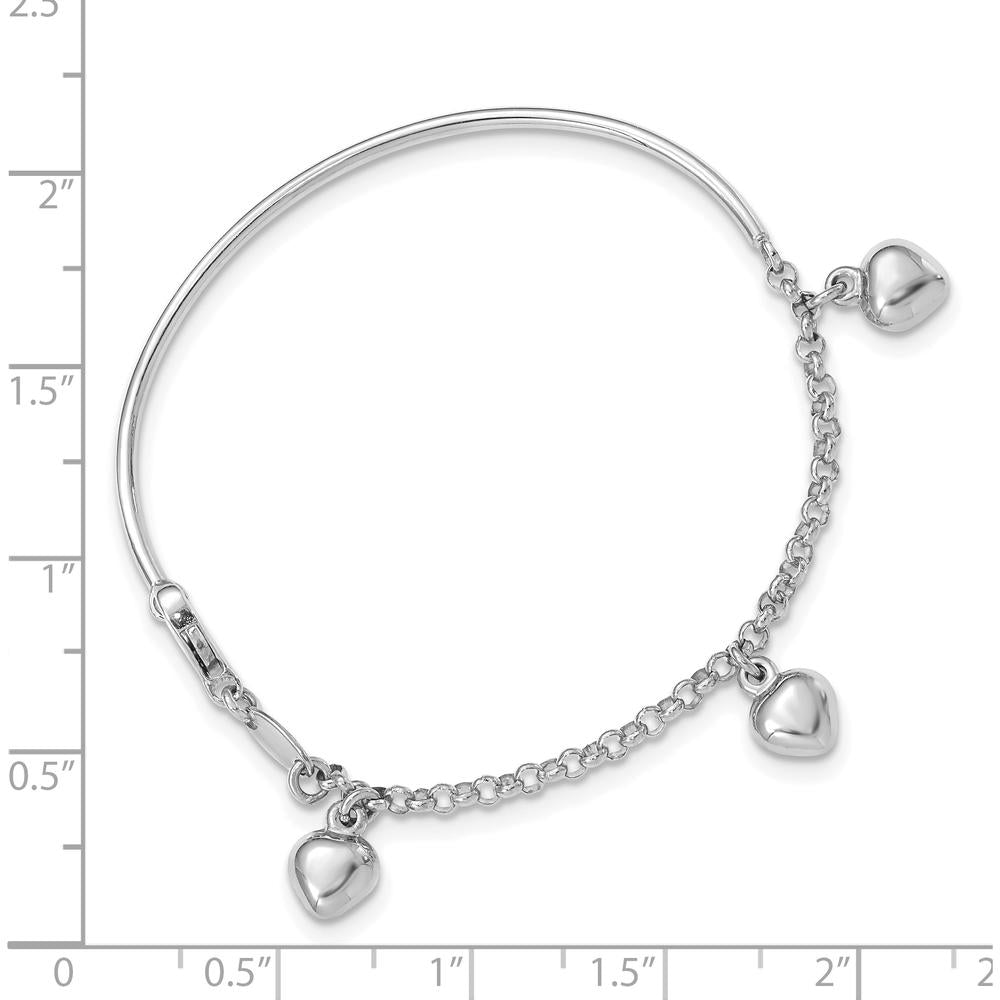 14K White Gold Polished Dangle Heart Baby Bracelet with Cable Chain and Lobster Clasp by Oro Pregiato