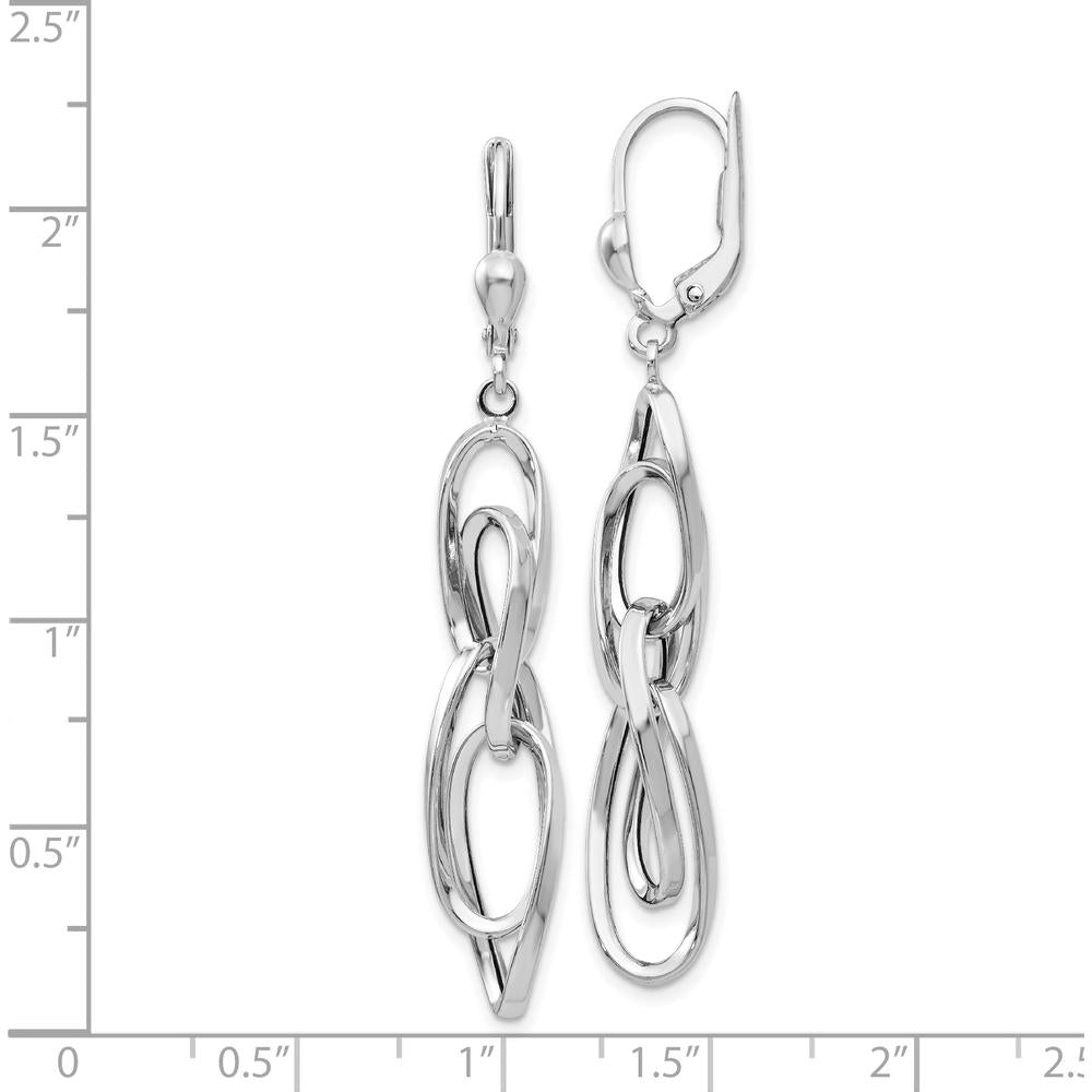 14K White Gold Polished Dangle Leverback Earrings - 51mm Length by 0