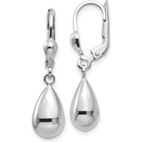 14K White Gold Polished Dangle Leverback Earrings - Classic Elegance in Rhodium-Plated Design by 0