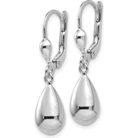 14K White Gold Polished Dangle Leverback Earrings - Classic Elegance in Rhodium-Plated Design by 0