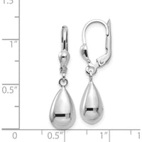 14K White Gold Polished Dangle Leverback Earrings - Classic Elegance in Rhodium-Plated Design by 0