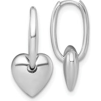 14K White Gold Polished Dangle Puffed Heart Hinged Hoop Earrings - Elegant Drop Design by 0