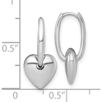 14K White Gold Polished Dangle Puffed Heart Hinged Hoop Earrings - Elegant Drop Design by 0