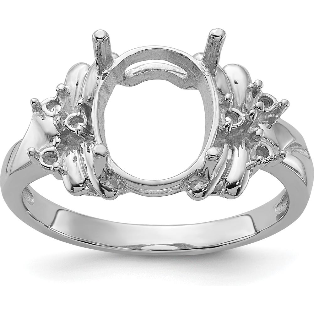 14K White Gold Polished Diamond & 10x8mm Oval Gemstone Ring Mounting - 0.11 Carat Diamond Accents by Monteluci Fine Jewelry
