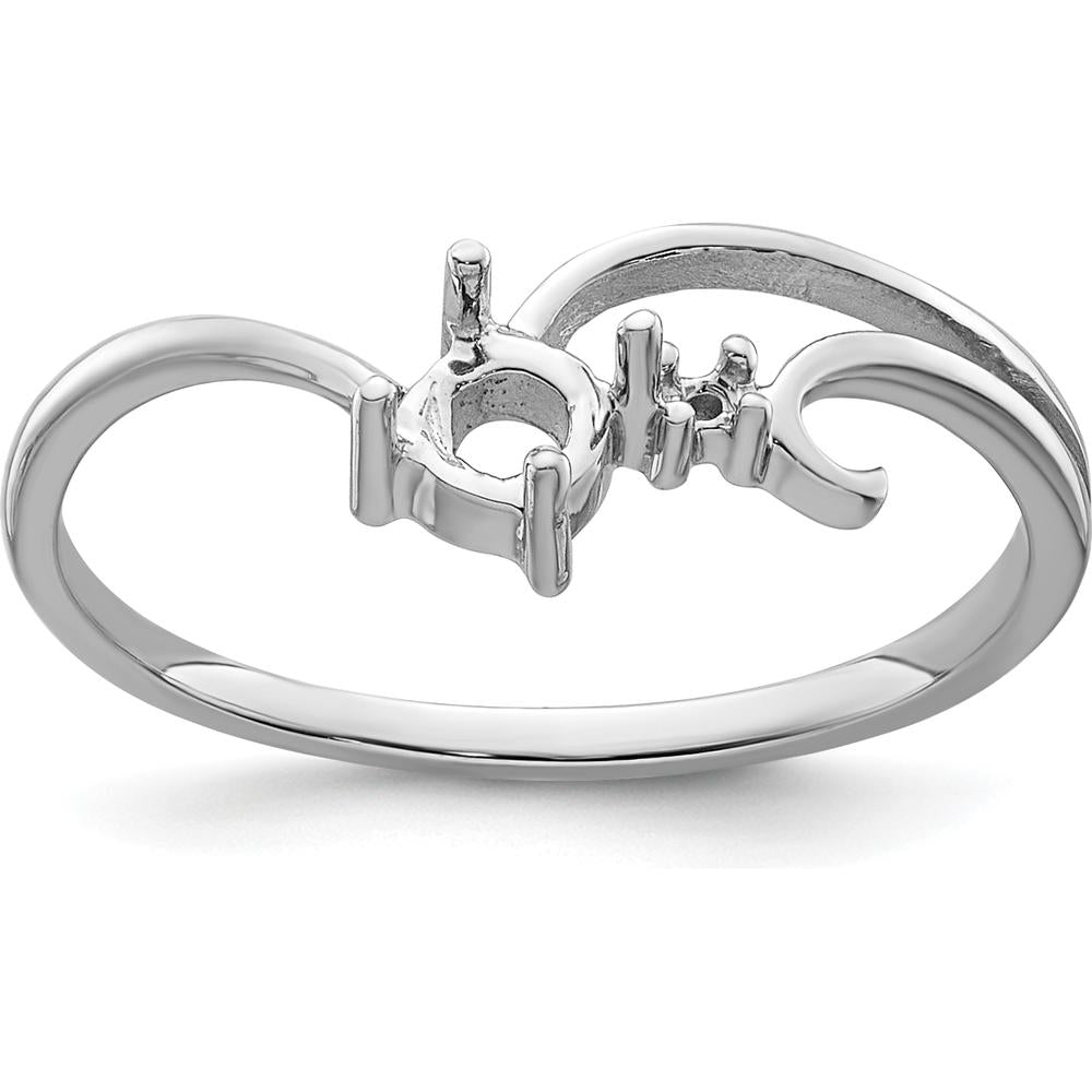 14K White Gold Polished Diamond & 4mm Round Gemstone Ring Mounting - Rhodium Plated Finish by Monteluci Fine Jewelry