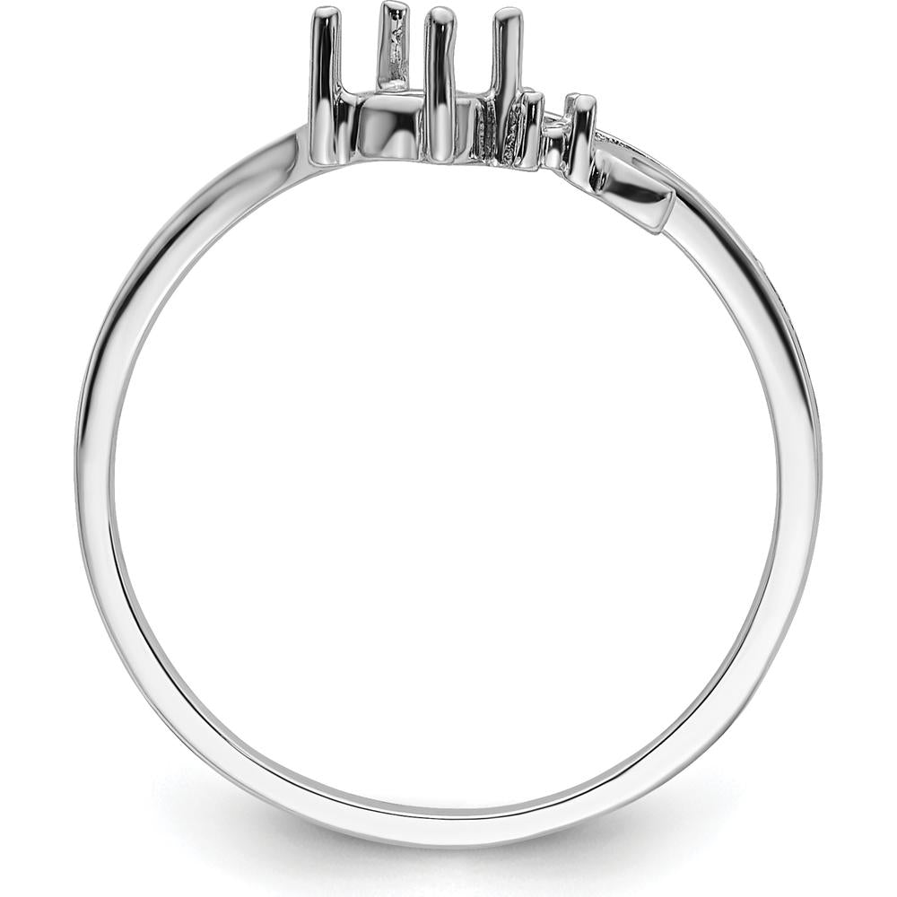 14K White Gold Polished Diamond & 4mm Round Gemstone Ring Mounting - Rhodium Plated Finish by Monteluci Fine Jewelry