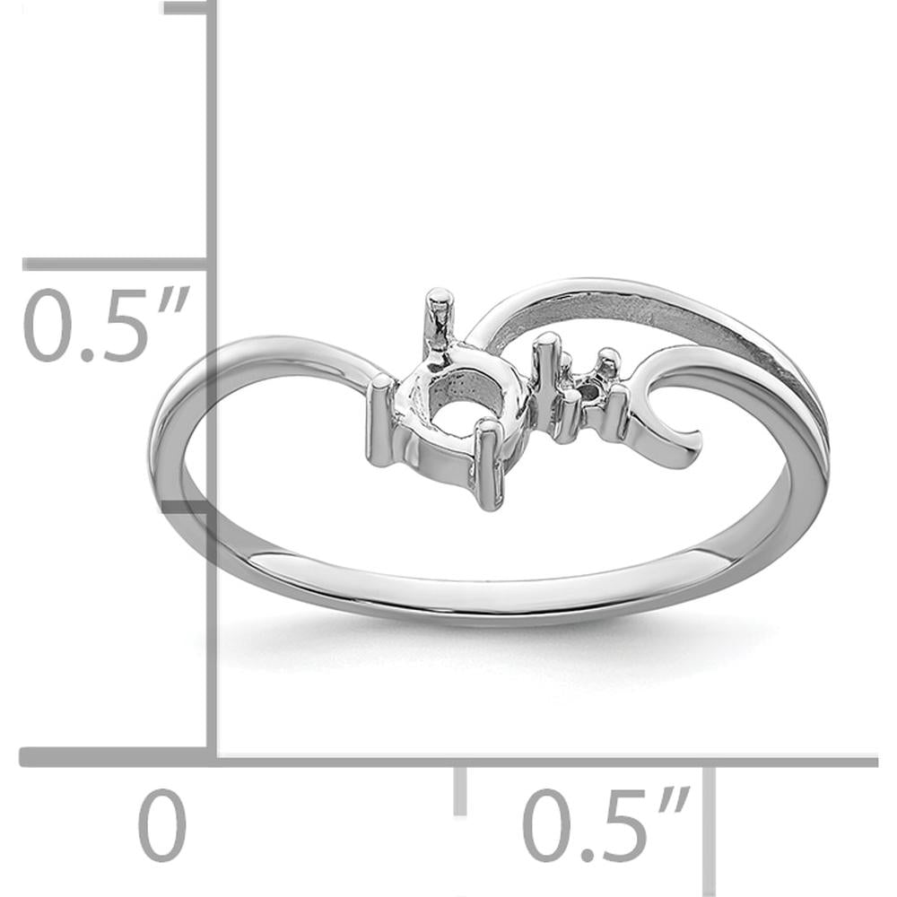14K White Gold Polished Diamond & 4mm Round Gemstone Ring Mounting - Rhodium Plated Finish by Monteluci Fine Jewelry