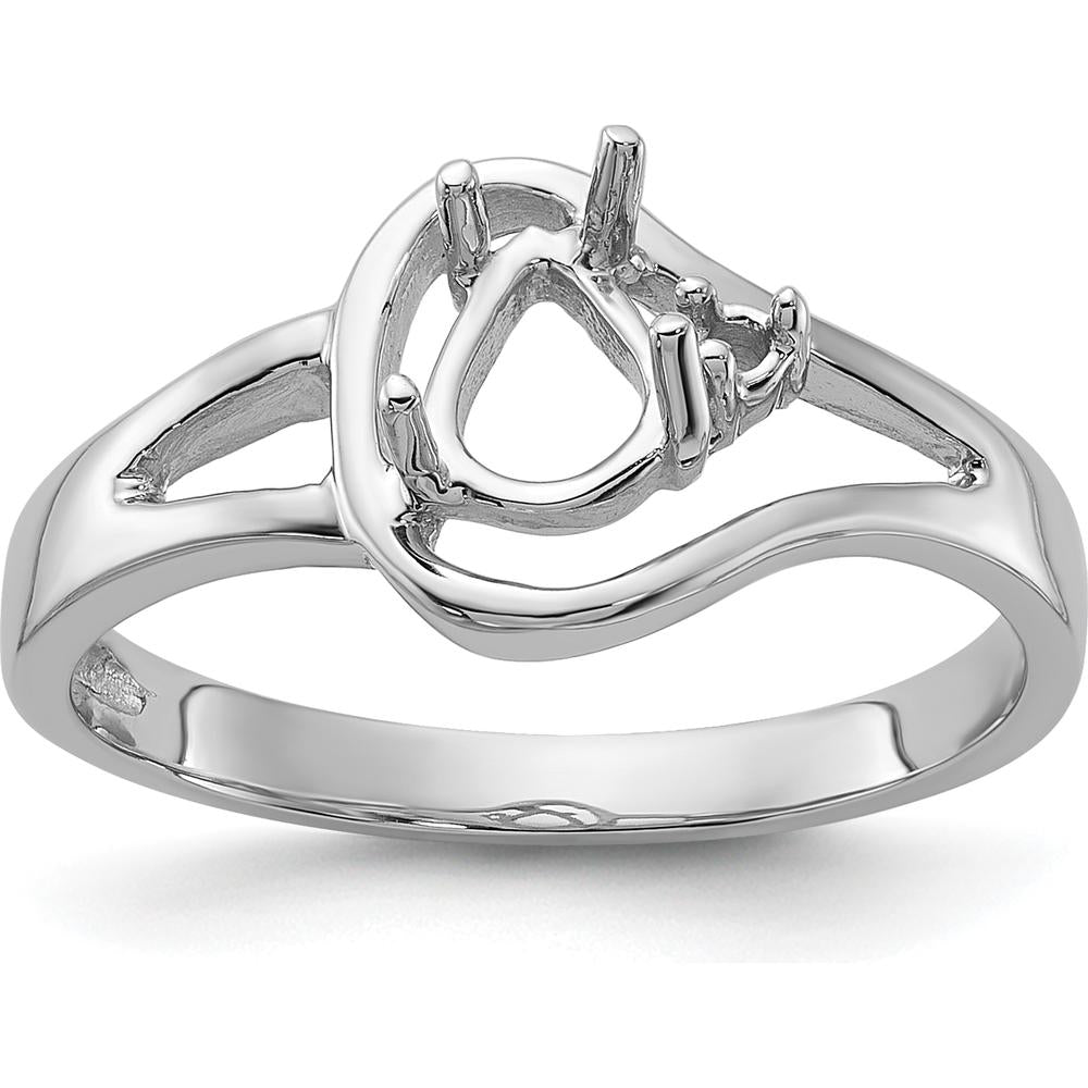 14K White Gold Polished Diamond & 6x4 Pear Gemstone Ring Mounting for Custom Engagement Ring by Oro Pregiato