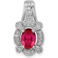14K White Gold Polished Diamond and 7x5mm Oval Ruby Vintage Pendant - 0.91 Carat Ruby, 0.02 Carat Total Diamond Weight by Lumare Gioia