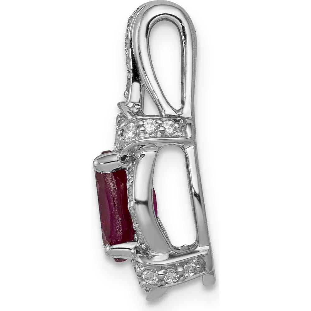 14K White Gold Polished Diamond and 7x5mm Oval Ruby Vintage Pendant - 0.91 Carat Ruby, 0.02 Carat Total Diamond Weight by Lumare Gioia