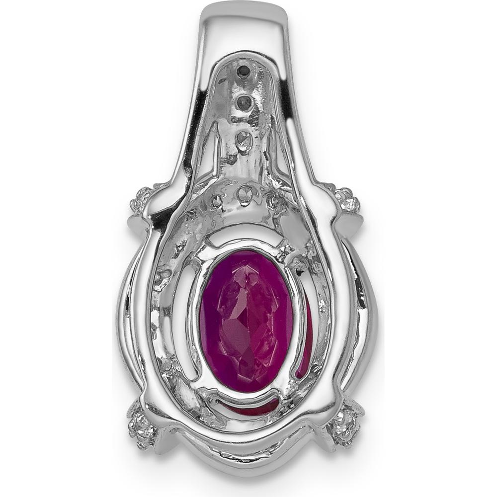 14K White Gold Polished Diamond and 7x5mm Oval Ruby Vintage Pendant - 0.91 Carat Ruby, 0.02 Carat Total Diamond Weight by Lumare Gioia