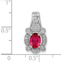 14K White Gold Polished Diamond and 7x5mm Oval Ruby Vintage Pendant - 0.91 Carat Ruby, 0.02 Carat Total Diamond Weight by Lumare Gioia