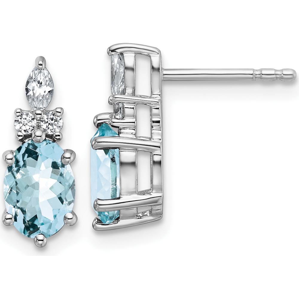 14K White Gold Polished Diamond and Aquamarine Twisted Drop Earrings - 0.12 Carat Aquamarine, 0.068 Carat Diamond Total Carat Weight by Oro Pregiato