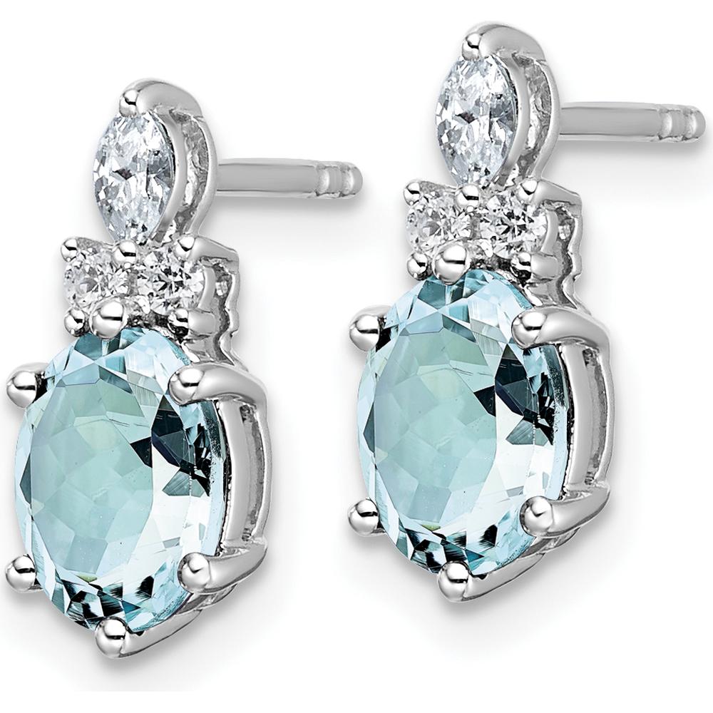 14K White Gold Polished Diamond and Aquamarine Twisted Drop Earrings - 0.12 Carat Aquamarine, 0.068 Carat Diamond Total Carat Weight by Oro Pregiato